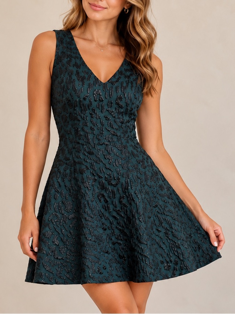 BCBGMAXAZRIA Hannelli Emerald Green Jacquard Fit Flare Dress Size 2